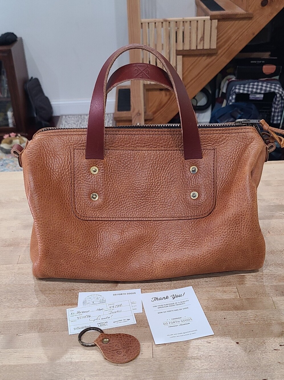 Go Forth Goods  XL FLORENCE Handbag In Honey Leather / Saddle Handles Excellent!